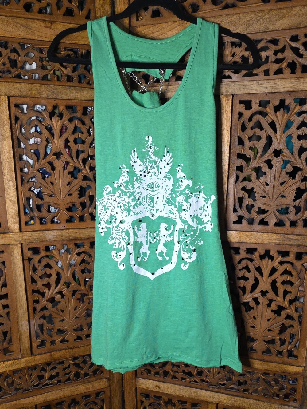 leshop Green Graphic Crest Tank Top